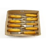 A set of five recent bevel edge chisels by MARPLES and four firmer chisels by SORBY G++