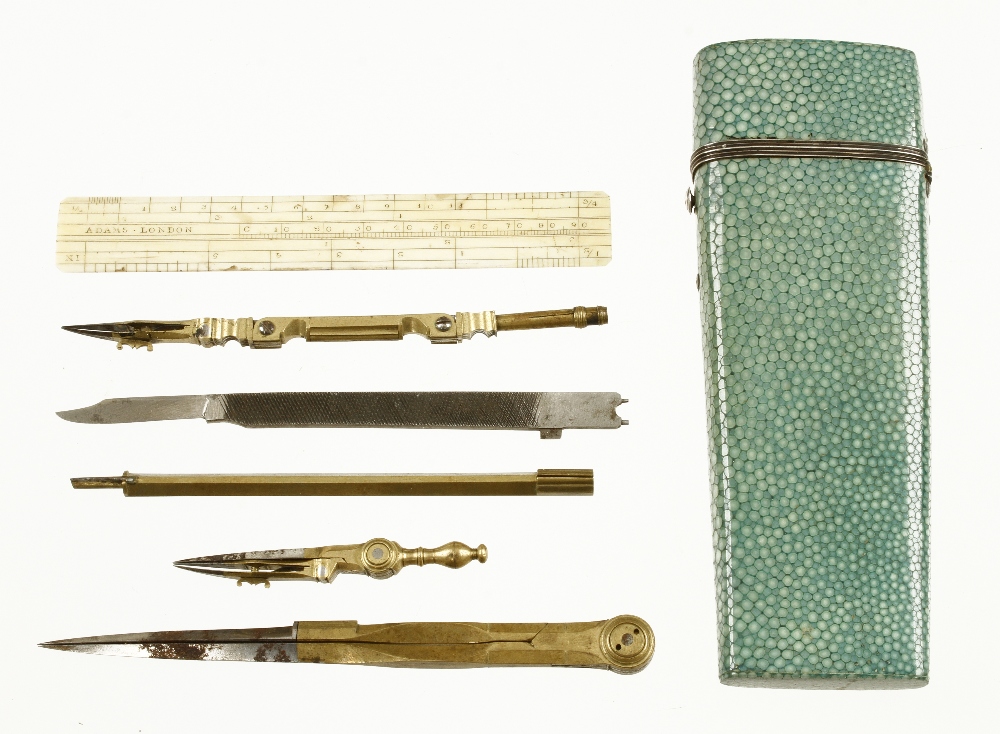 A most attractive fine quality 18c drawing instrument set in silver mounted shagreen etui c/w a 4 - Image 2 of 3