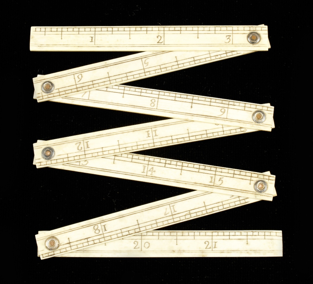 An early 23 1/4" ivory 7 fold rule scaled in 22 French inches in orig case (lacks lid) G++ - Image 3 of 4