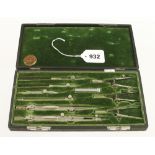 A probably unused drawing set by ALEXANDER Philadelphia in green baize fitted case F