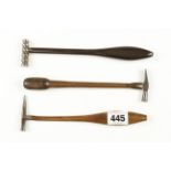 Three very small jeweler's or watchmakers hammers with rosewood,