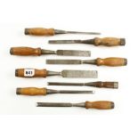 Eight socket chisels by SORBY (one with different handle) G