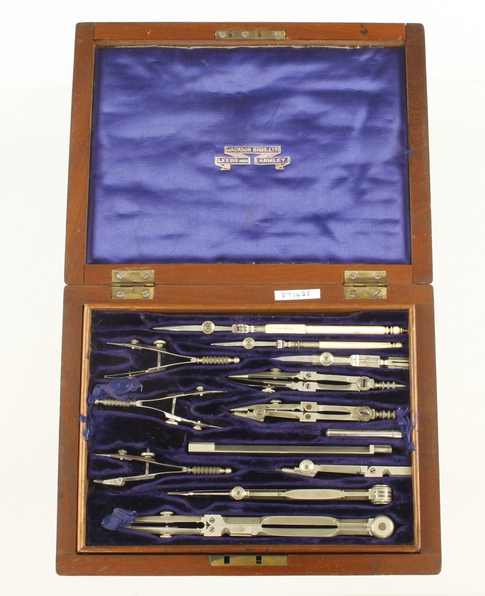 A German silver drawing set by JACKSON Bros Leeds in orig two tier mahogany box G+ - Image 2 of 3