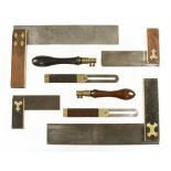 Eight ebony or rosewood and brass bench tools by J.