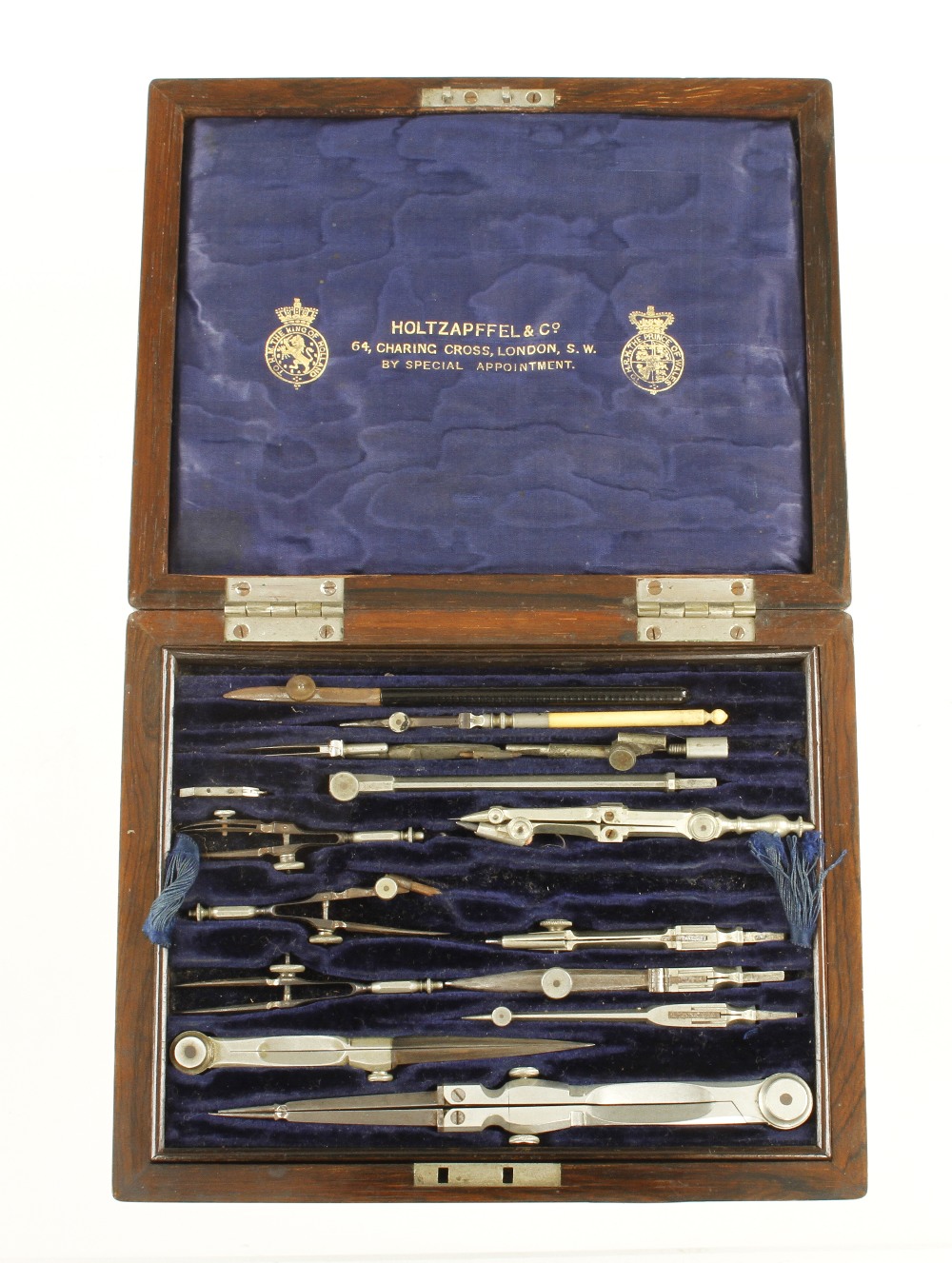 A part set of German silver drawing instruments by HOLTZAPFFEL & Co in orig fine quality 3 tier - Image 2 of 3