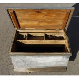 A pine tool chest with two sliding trays and a few tools G