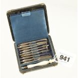 A rare early French set of 9 screw in dental tools with ivory tool handle, all original,