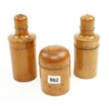 Three boxwood bottle cases 4 1/2" to 7 1/2" two with early cracks G
