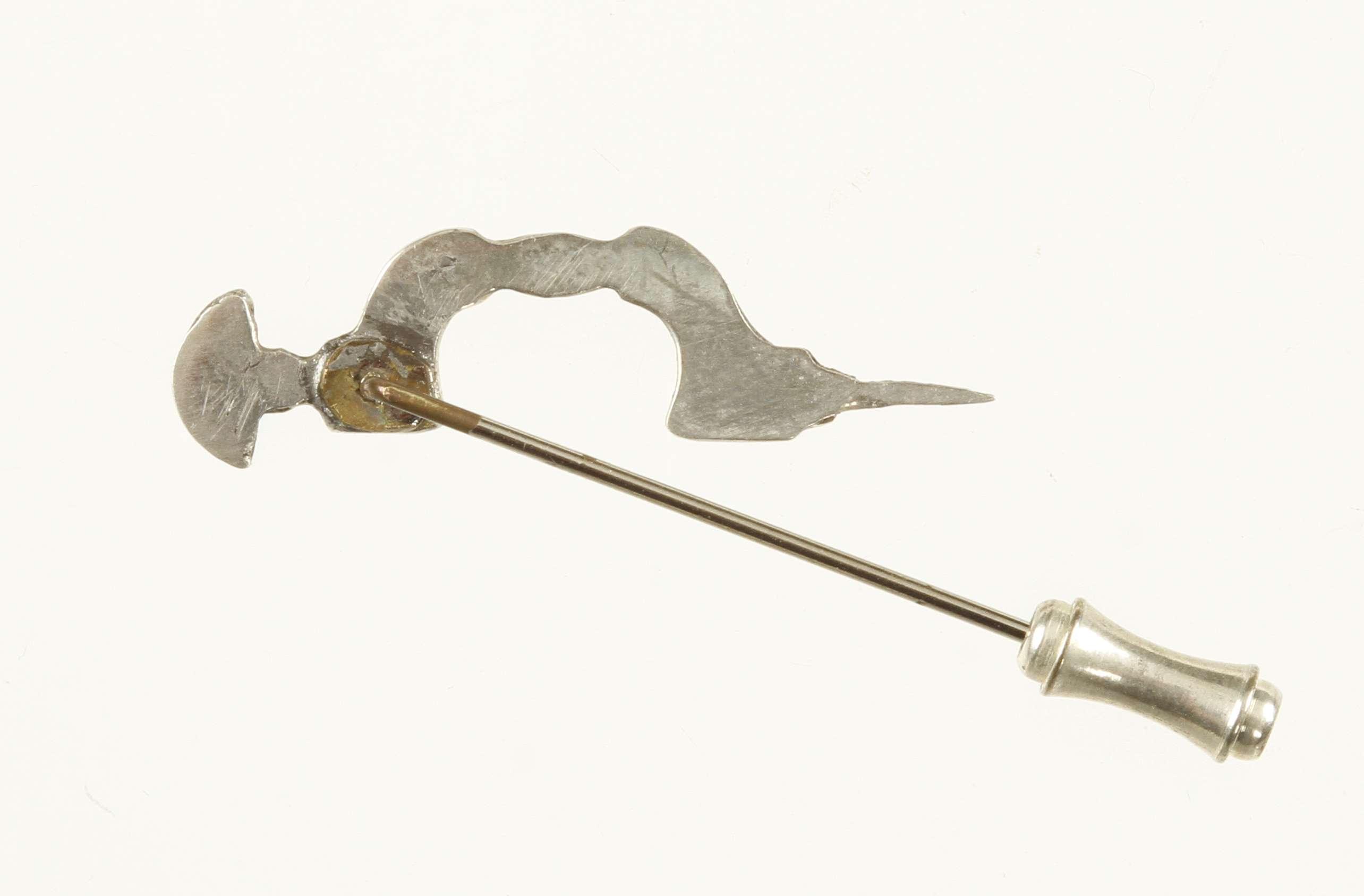 An unusual miniature German silver tie pin or brooch in the form of a brace 1 1/4" G+ - Image 2 of 2