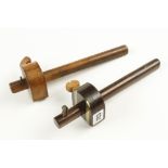 A rosewood and brass slitting gauge and a beech marking gauge both by J.