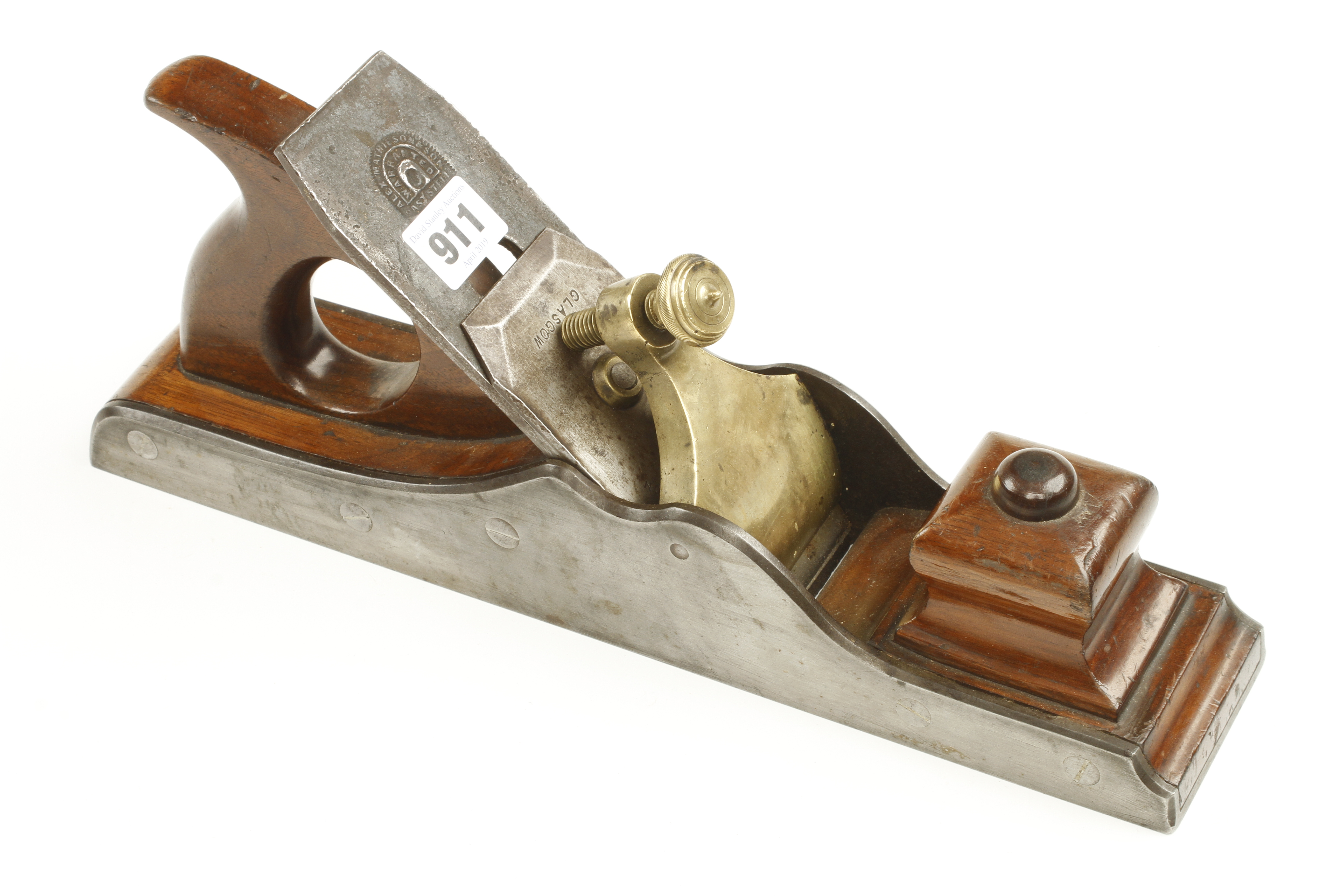 A fine quality 14 1/2" Scottish iron panel plane with mahogany infill and handle, - Image 2 of 3