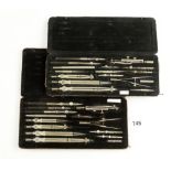 Two sets of German silver drawing instruments in orig leather cases G+