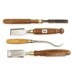 A mortice lock chisel and 3 other large chisels etc G+