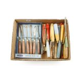 A set of six carving tools by MARPLES and a quantity of other chisels and gouges G