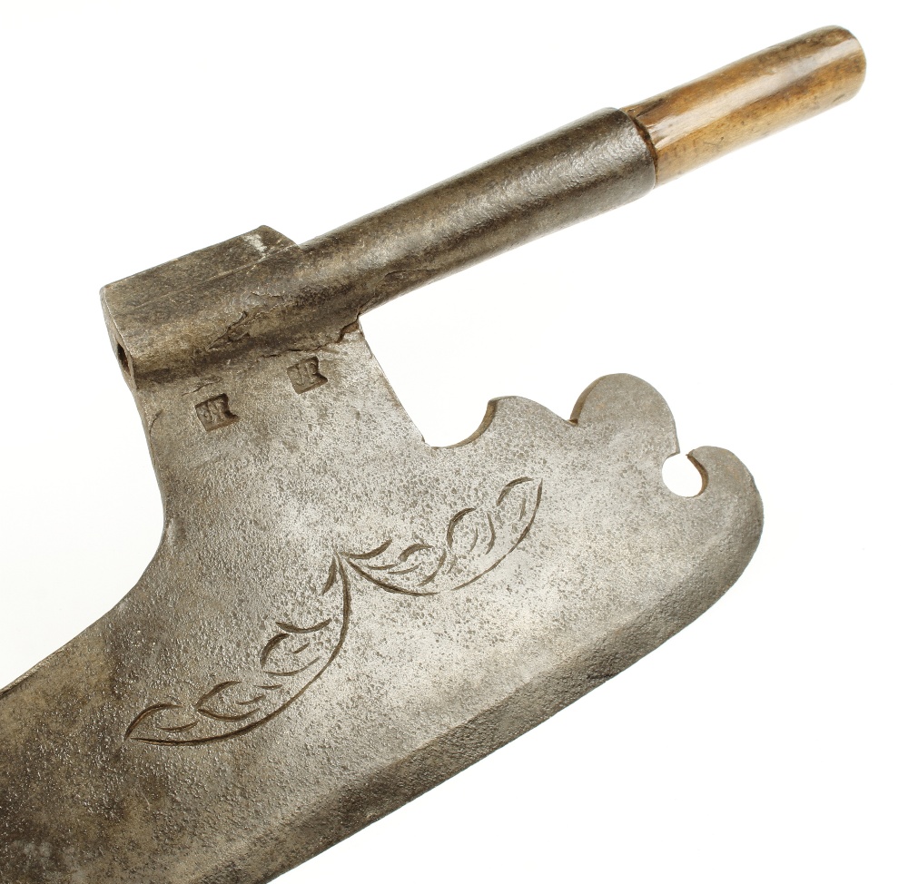 An unusually large 18c Austrian goosewing L/H side axe with floral decoration and two J.P. - Image 2 of 2