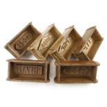 Six bricklayer's iron bound moulds with inside initials G