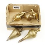 Six brass plumb bobs G+