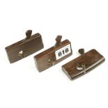 A set of 3 miniature ebony planes 2 3/4" x 1/2", a pair of H&R's and a compass rebate,