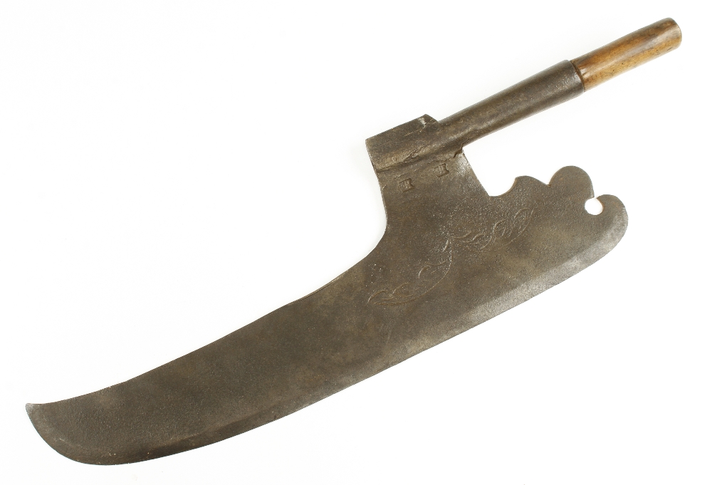 An unusually large 18c Austrian goosewing L/H side axe with floral decoration and two J.P.