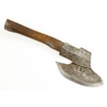 An 18c European R/H side axe with two touch marks and curved 8" edge G+