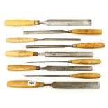 Nine long paring gouges by SORBY with boxwood handles G