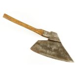 An 18c Austrian R/H broad axe with floral decoration and three blacksmith's touch marks and 14"