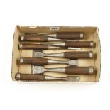A set of 8 chisels with hooped rosewood handles G