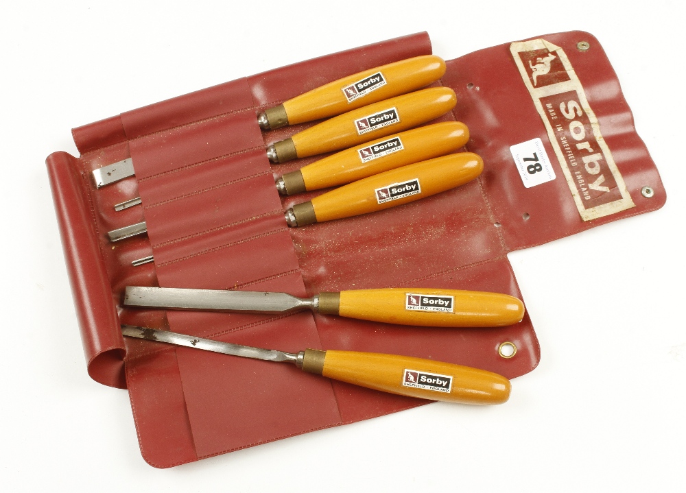 A set of six carving tools by SORBY in orig case G++