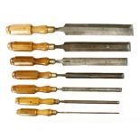 Seven bevel edge paring chisels by MARPLES 1/8" to 1 1/2" with boxwood handles G++