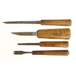 Three small early mortice chisels by P LAW,