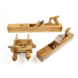 A screwstem plough (some damage to nuts) a jack plane and a jointer G