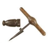 An early French coopers taper auger by CASTAIGNEDE Bordeaux with ash handle and cover G+