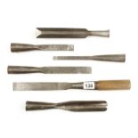 Six early socket chisels lacking handles G