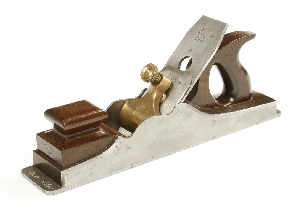 A very little used d/t steel 15 1/2" panel plane by MATHIESON with rosewood infill and handle,