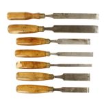 Seven boxwood handled firmer chisels by J.