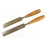 Two 1 1/2" bevel edge paring chisels by J.