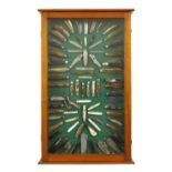 A fine wall hanging, mahogany framed, glazed display cabinet measuring 20" x 32"h with hinged door,