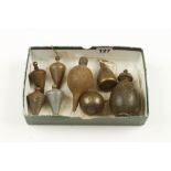 Eight steel and brass plumb bobs G