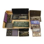 Nine sets of drawing instruments, bow compass,