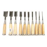 A set of ten little used Japanese socket chisels 1/8" to 15/8" N