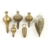 Six brass plumb bobs G