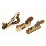 A GTL brass smoother a steel soled shoulder plane and a sole plane G+