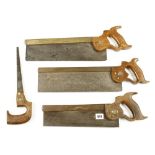 Three b/b tenon saws and a keyhole saw all by DISSTON (one pitted) G