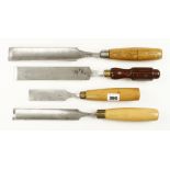 Four paring gouges by MOULSON,