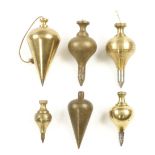 Six brass plumb bobs G+