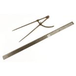 A 36" steel straight edge/ rule by RABONE No 1301 and a pair of calipers G