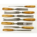 A set of eight paring gouges by various makers G+