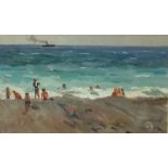 Russian School Passing Steamer Oil on board Indistinctly signed 29 x 49cm