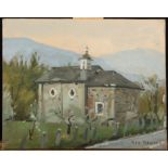 Ken HOWARD (1932) Bellinzona - Locarno: Old Chapel on Turners Route Oil on board Signed Inscribed
