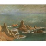 Ken SYMONDS (1927-2010) Porthgwarra Rocks Pastel Signed Inscribed and dated 1992 to the back 39 x